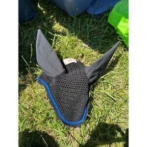 Black with Blue Piping Horse Ear Bonnet
